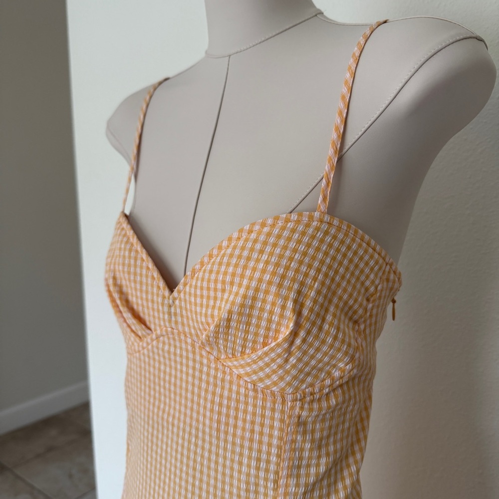 (NWOT) Orange Gingham Bustier Mini Sundress - Picture 3 of 11